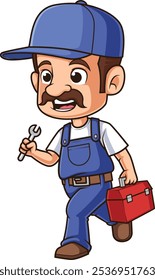 Plumber running in a rush vector illustration