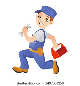 Plumber Running Work His Toolbox Wrench Stock Vector (Royalty Free ...