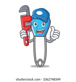 Plumber safety pin mascot cartoon