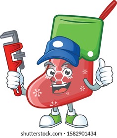 Plumber santa socks on cartoon character mascot design