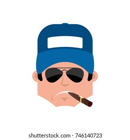 Plumber Serious emotion avatar. fitter with a cigar emoji face. Vector illustration