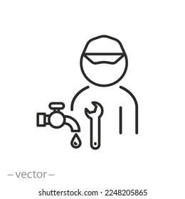 plumber service icon, plumbing system repair, thin line symbol on white background - editable stroke vector illustration