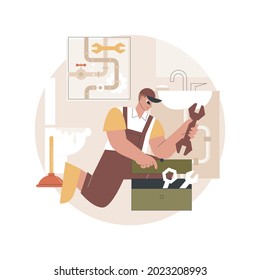 Plumber services abstract concept vector illustration. Full service sewer and drain repair, drain fitting, water drinking distribution, heating installation, leaky pipe abstract metaphor.