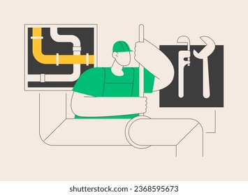 Plumber services abstract concept vector illustration. Full service sewer and drain repair, drain fitting, water drinking distribution, heating installation, leaky pipe abstract metaphor.