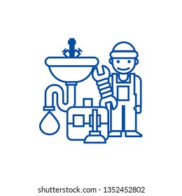 Plumber service,tools,sink line icon concept. Plumber service,tools,sink flat  vector symbol, sign, outline illustration.