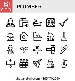 plumber simple icons set. Contains such icons as Painter, Plumber, Faucet, Bathtub, Drain, Plunger, Plumbing, Leak, Siphon, Pipe wrench, Broken pipe, can be used for web, mobile and logo