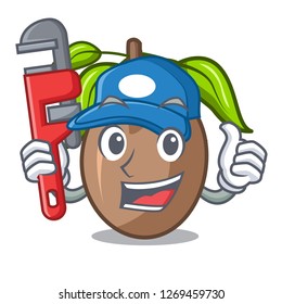 Plumber slice sapodilla fruit on shape cartoon