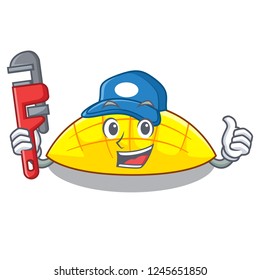 Plumber slices mango on with cartoon funny