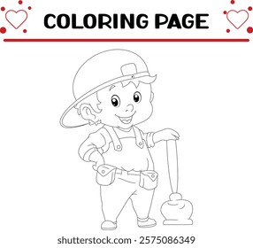 plumber is standing beside toilet pump coloring page for kids