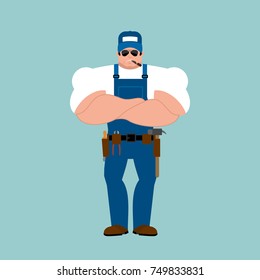 Plumber strong. Fitter Serious Powerful. Service worker Serviceman hard. Vector illustration
