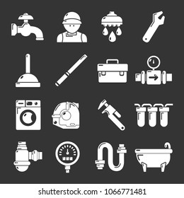 Plumber symbols icons set vector white isolated on grey background 