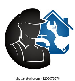 Plumber with tool for repair symbol