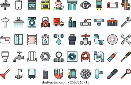 Plumber tools and elements icons High-Quality Vector Icons Collection with Editable Stroke. Ideal for Professional and Creative Projects.