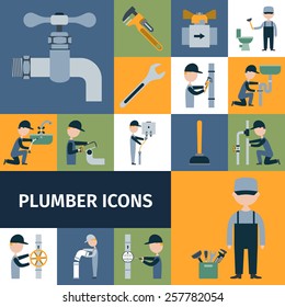 Plumber tools equipment and accessories decorative icons set isolated vector illustration