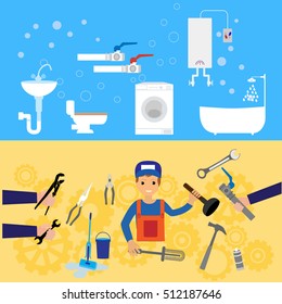 Plumber tools equipment and accessories decorative icons set isolated vector illustration