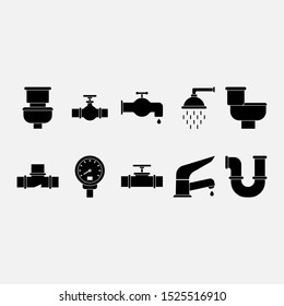 Plumber Tools Glyph Icons Set. 