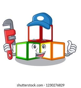 Plumber toy blocks on cube boxes mascot