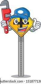 Plumber toy crossing sign on cartoon table