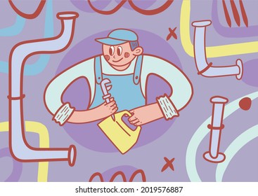 Plumber in uniform with tools in hand