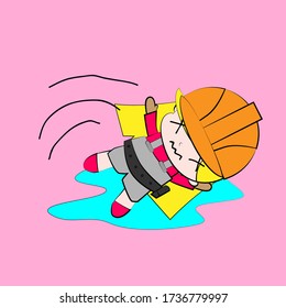 plumber vector illustration of cute chibi character isolated for kids learn jobs. Background, t-shirt, card and sticker profession