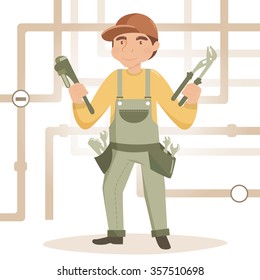 Plumber. Vector isolated illustration. Cartoon character