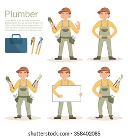 Plumber. Vector isolated illustration. Cartoon character