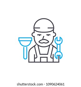 Plumber vector thin line stroke icon. Plumber outline illustration, linear sign, symbol isolated concept.