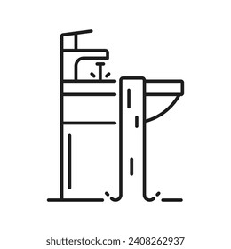 Installations-Wasserdienst-Ikone für Bad oder Toilettenrohr Installationen, Vektorgrafik-Umriss. Reparatur von Spüle oder Instandhaltung von Abwasserkanälen in Hausbädern