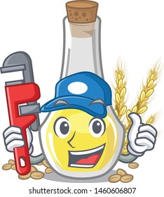 Plumber wheat germ oil at cartoon table