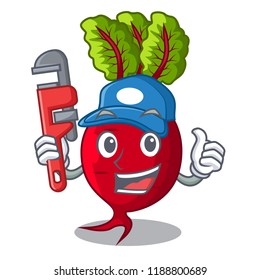 Plumber whole beetroots with green leaves cartoon