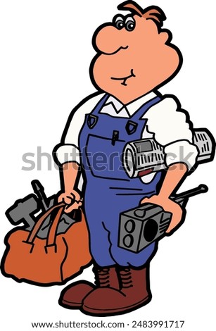 Plumber, Worker carrying tool box, rigger, maintenance, handyman
