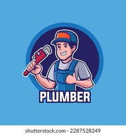 Plumber worker Handyman mascot logo 