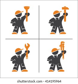 Plumber, worker, mechanic, Builder. Vector logos, marks. Profession.