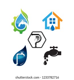 Plumber working logo and force plumbing label vector set. Template of logo plumbing works.