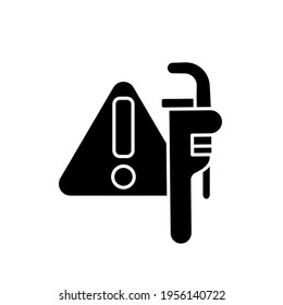 Plumber wrench glyph icon. Plumbing. Thin line customizable illustration. Contour symbol. Vector isolated outline drawing.
