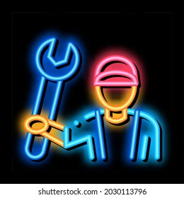 Plumber Wrench neon light sign vector. Glowing bright icon Plumber Wrench sign. transparent symbol illustration