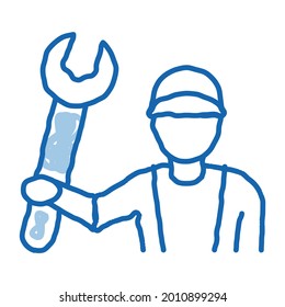 Plumber Wrench sketch icon vector. Hand drawn blue doodle line art Plumber Wrench sign. isolated symbol illustration