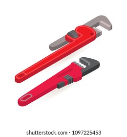 Plumber wrench, spanner. Isometric construction tools isolated on a white background. Colorful flat illustration. Vector set of hand tools for home renovation. Instruments for repair.
