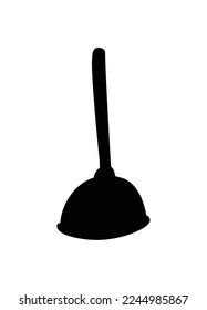 Klempnerwerkzeug zum Reinigen von Rohren. Plunger Silhouette für Illustrationsdesign im flachen Cartoon-Stil. Die Ausstattung der Toilettenräume. Hilf mit Blockaden in Rohren. Haushaltswerkzeug.