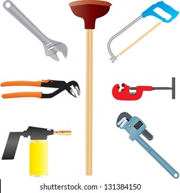 Plumbers Tools,Adjustable Spanner,Wrench,Pipe Wrench,Blow Torch,Pipe Cutter and Hacksaw