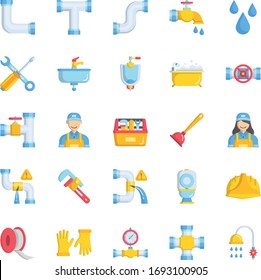 Plumbing 25 Set Flat Color Icon Pack