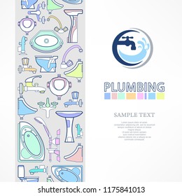 Plumbing banner with logo for design, plumbing symbol on white with text. Vector illustration.