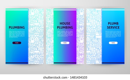 Plumbing Brochure Web Design. Vector Illustration of Outline Design.