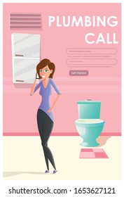 Illustration zur Vektorillustration von Flachbildfernsehern. Schlafwandplatine im Badezimmer, Probleme mit abgeschwächten Rohrleitungen oder Wasserversorgung. Toilette und Regal mit Zubehör auf der Background Website.