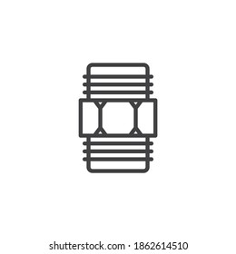 Plumbing coupling line icon. linear style sign for mobile concept and web design. Plumbing pipe connector outline vector icon. Symbol, logo illustration. Vector graphics
