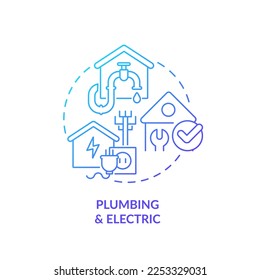 Plumbing and electric blue gradient concept icon. Communication installing. Phase of home building abstract idea thin line illustration. Isolated outline drawing. Myriad Pro-Bold font used