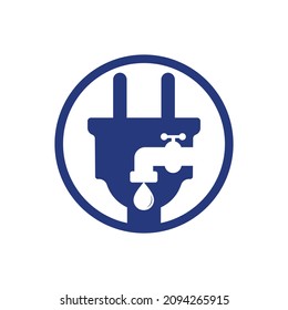 Plumbing and electric service logo design. Cord with water faucet icon design.	