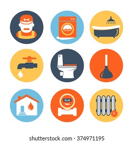 Plumbing and engineering icons set