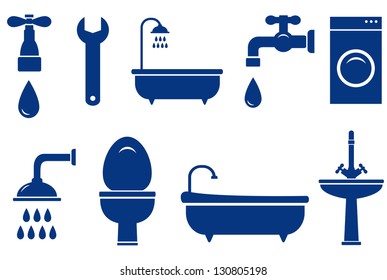 plumbing engineering set with isolated bath objects on white background