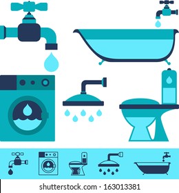 Plumbing equipment icons in flat design style.